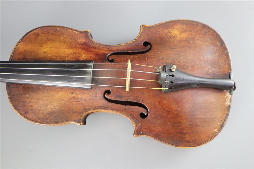 An 18th/19th century violin, labelled Thomas Balestrieri Cremonensis Fecit Mantua Anno 1761, possibly a contemporary copy by Klotz, M